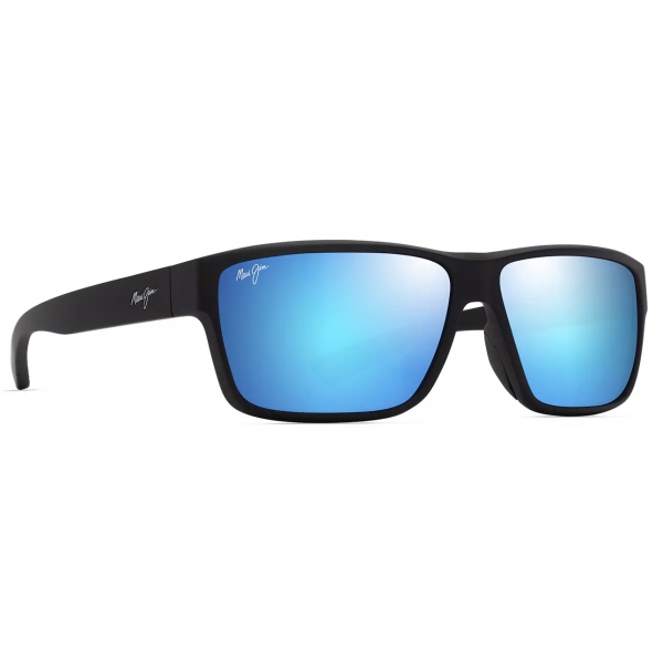 Maui Jim - Uila Asian Fit - Nero Opaco Blue Hawaii - Occhiali da Sole Polarizzati a Mascherina