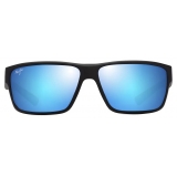 Maui Jim - Uila Asian Fit - Nero Opaco Blue Hawaii - Occhiali da Sole Polarizzati a Mascherina