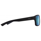 Maui Jim - Uila Asian Fit - Nero Opaco Blue Hawaii - Occhiali da Sole Polarizzati a Mascherina