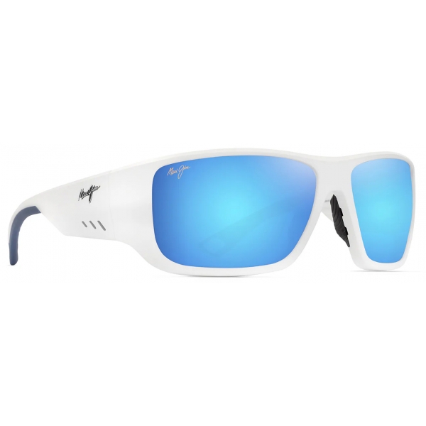 Maui Jim - Keha - Bianco Opaco Blue Hawaii - Occhiali da Sole Polarizzati a Mascherina - Maui