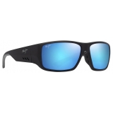 Maui Jim - Keha Asian Fit - Nero Opaco Blue Hawaii - Occhiali da Sole Polarizzati a Mascherina