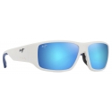 Maui Jim - Keha Asian Fit - Bianco Opaco Blue Hawaii - Occhiali da Sole Polarizzati a Mascherina