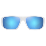 Maui Jim - Keha Asian Fit - Bianco Opaco Blue Hawaii - Occhiali da Sole Polarizzati a Mascherina