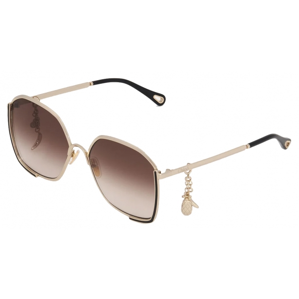 Chloé - Occhiali da Sole Chloé Charms - Oro Nero Marrone Sfumato - Chloé Eyewear