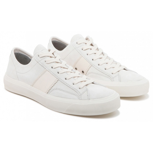 Tom Ford - Sneakers Basse in Pelle di Vitello Bianca e Beige - Tom Ford Exclusive Luxury Collection