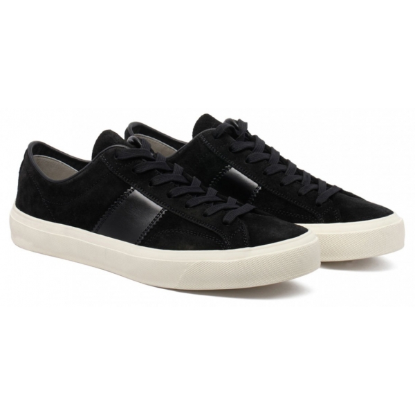 Tom Ford - Sneakers con Toppa con Logo Nero e Crema - Tom Ford Exclusive Luxury Collection