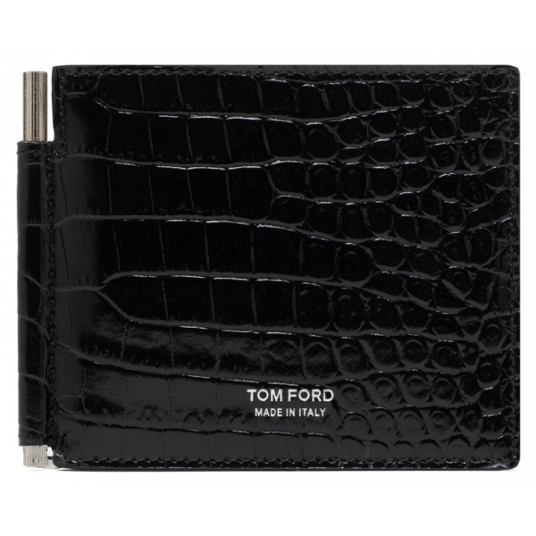 Tom Ford - Black Calf Leather in Cocco Print Effect - Tom Ford Exclusive Luxury Collection