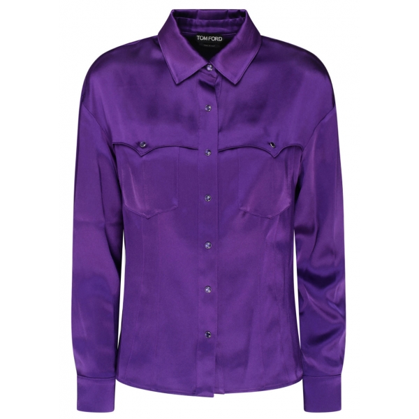 Tom Ford - Camicia in Raso Viola in Stile Western - Tom Ford Exclusive Luxury Collection