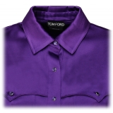 Tom Ford - Camicia in Raso Viola in Stile Western - Tom Ford Exclusive Luxury Collection