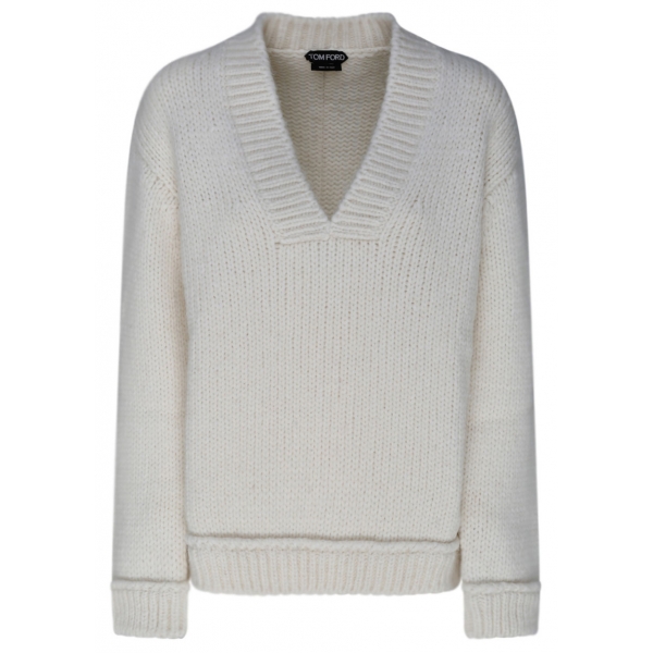 Tom Ford - Chalk Alpaca V Neck Pullover Jumper - Tom Ford Exclusive Luxury Collection