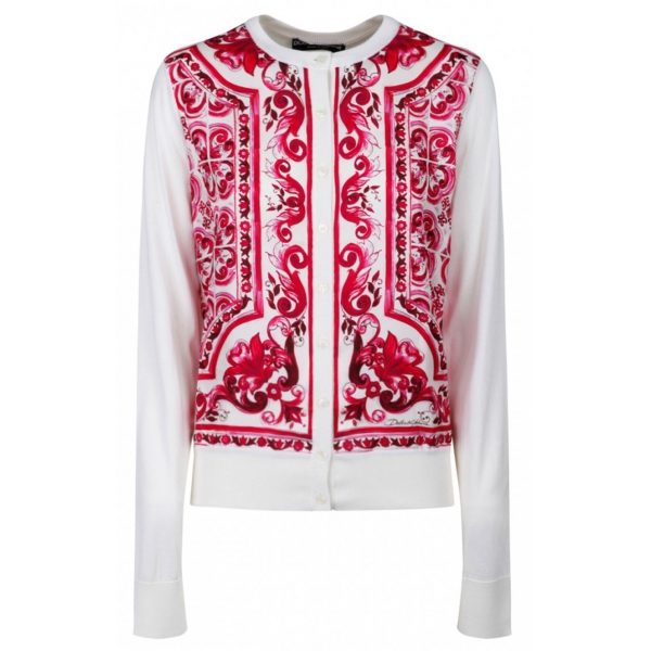 Dolce & Gabbana - Cardigan Fucsia Stampa Maiolica - Dolce & Gabbana Exclusive Luxury Collection