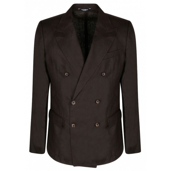 Dolce & Gabbana - Brown Linen Double Breasted Blazer - Dolce & Gabbana Exclusive Luxury Collection