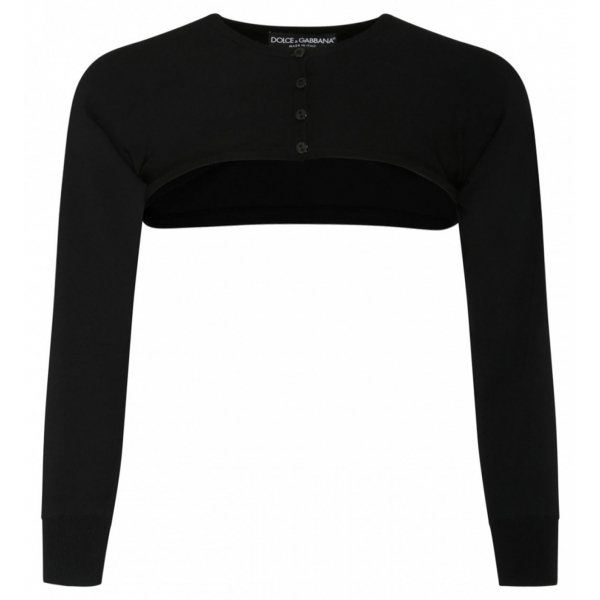 Dolce & Gabbana - Black Stretch Design Cropped Cardigan - Dolce & Gabbana Exclusive Luxury Collection