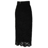 Dolce & Gabbana - Black Stretch Silk Midi Skirt - Dolce & Gabbana Exclusive Luxury Collection