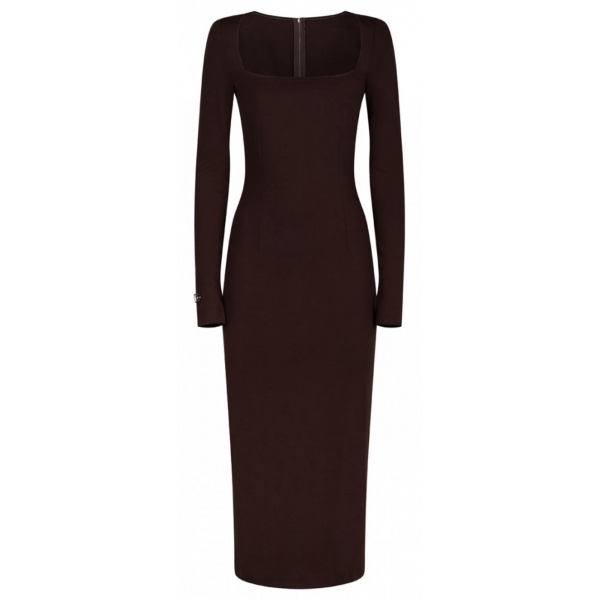 Dolce & Gabbana - Dark Brown Jersey Midi Dress - Dolce & Gabbana Exclusive Luxury Collection