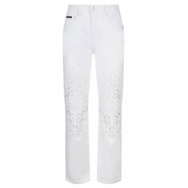 Dolce & Gabbana - Pantaloni con Dettagli in Pizzo Bianco - Dolce & Gabbana Exclusive Luxury Collection