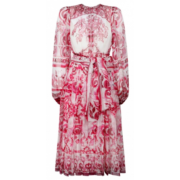 Dolce & Gabbana - Fucsia Maiolica Print Chiffon Dress - Dolce & Gabbana Exclusive Luxury Collection