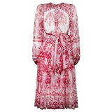 Dolce & Gabbana - Abito Fucsia in Chiffon Stampa Maiolica - Dolce & Gabbana Exclusive Luxury Collection