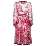 Dolce & Gabbana - Abito Fucsia in Chiffon Stampa Maiolica - Dolce & Gabbana Exclusive Luxury Collection