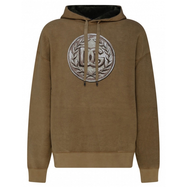 Dolce & Gabbana - Sand Brown Cotton Logo Print Hoodie - Dolce & Gabbana Exclusive Luxury Collection