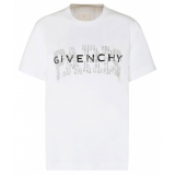 Givenchy - T-Shirt con Stampa Logo Strass Cotone Bianco - Givenchy Exclusive Luxury Collection