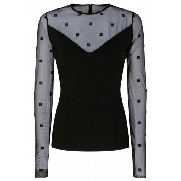 Givenchy - Black Milano Stitch Top with 4G Tulle - Givenchy Exclusive Luxury Collection