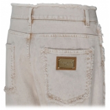 Dolce & Gabbana - Jeans Beige Chiaro in Cotone con Finiture Sfrangiate - Dolce & Gabbana Exclusive Luxury Collection