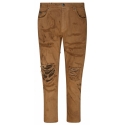 Dolce & Gabbana - Light Brown Cotton Ripped Slim Fit Jeans - Dolce & Gabbana Exclusive Luxury Collection