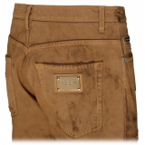 Dolce & Gabbana - Light Brown Cotton Ripped Slim Fit Jeans - Dolce & Gabbana Exclusive Luxury Collection