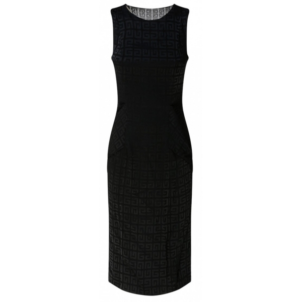 Givenchy - Abito in Jacquard Nero 4G con Tulle e Drappeggio - Givenchy Exclusive Luxury Collection