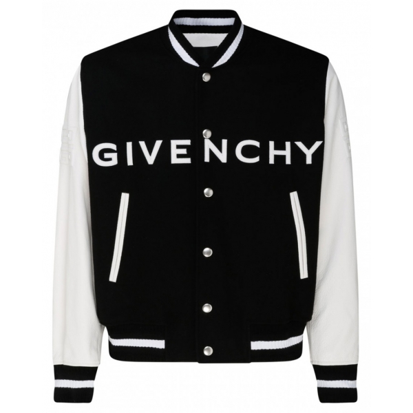 Givenchy - Giubbotto Bomber in Lana e Pelle Bianco e Nero - Givenchy Exclusive Luxury Collection