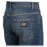 Dolce & Gabbana - Jeans Larghi in Cotone Blu Usurato - Dolce & Gabbana Exclusive Luxury Collection