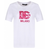 Dolce & Gabbana - T-Shirt  on Logo Bianco Ricamato - Dolce & Gabbana Exclusive Luxury Collection