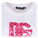 Dolce & Gabbana - T-Shirt  on Logo Bianco Ricamato - Dolce & Gabbana Exclusive Luxury Collection