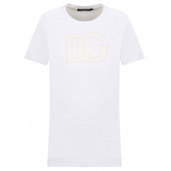 Dolce & Gabbana - White Jersey T-shirt with DG Logo Patch - Dolce & Gabbana Exclusive Luxury Collection