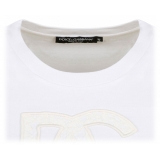 Dolce & Gabbana - T-Shirt in Jersey Bianco con Toppa con Logo DG - Dolce & Gabbana Exclusive Luxury Collection