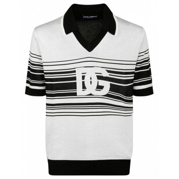 Dolce & Gabbana - White and Black Jacquard Polo Shirt - Dolce & Gabbana Exclusive Luxury Collection