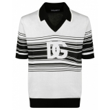 Dolce & Gabbana - White and Black Jacquard Polo Shirt - Dolce & Gabbana Exclusive Luxury Collection