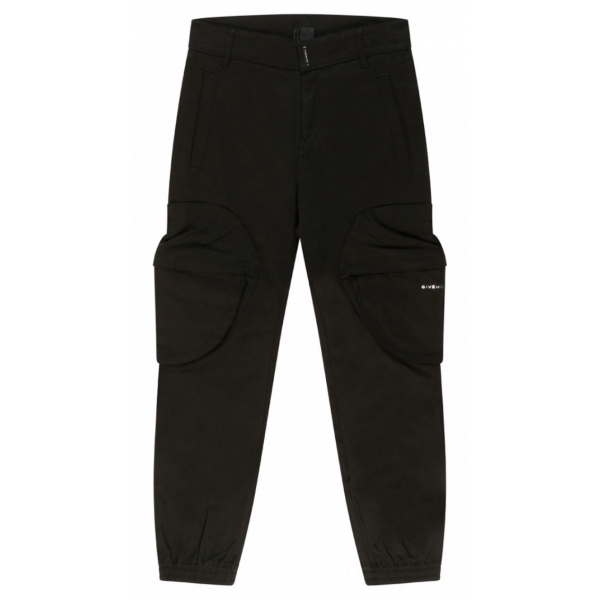 Givenchy - Kids Black Cotton Logo Plaque Gabardine Trousers - Givenchy Exclusive Luxury Collection