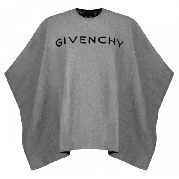 Givenchy - Grey Intarsia Knit Poncho - Givenchy Exclusive Luxury Collection