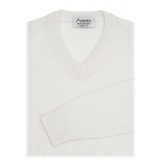 Avvenice - Theria - Maglione con Scollo a V Donna in Cashmere Loro Piana - Bianco - Maglieria - Luxury Exclusive Collection