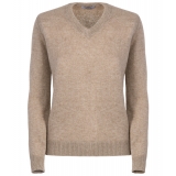 Avvenice - Theria - Maglione con Scollo a V Donna in Cashmere Loro Piana - Tundra - Maglieria - Luxury Exclusive Collection