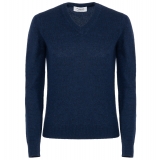 Avvenice - Theria - Maglione con Scollo a V Donna in Cashmere Loro Piana - Blu - Maglieria - Luxury Exclusive Collection