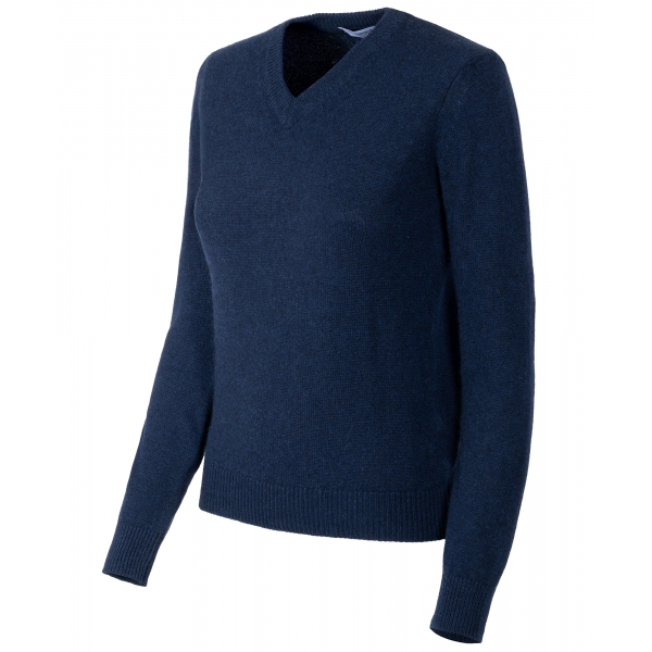 Avvenice - Theria - Maglione con Scollo a V Donna in Cashmere Loro Piana - Blu - Maglieria - Luxury Exclusive Collection