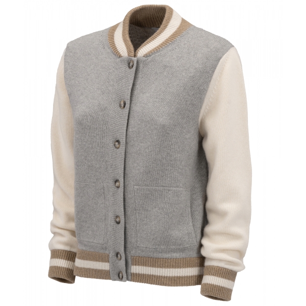 Avvenice - Bomberino - Maglione Tricolore in Cashmere Loro Piana - Grigio Beige Crema - Maglieria - Luxury Exclusive Collection