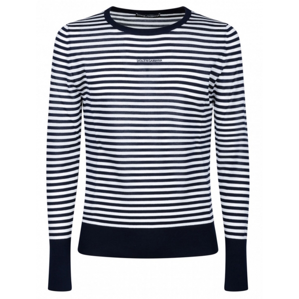 Dolce & Gabbana - Blue and White Boat Neck Sweater - Dolce & Gabbana Exclusive Luxury Collection