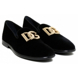 Dolce & Gabbana - Black Velvet Slippers - Dolce & Gabbana Exclusive Luxury Collection