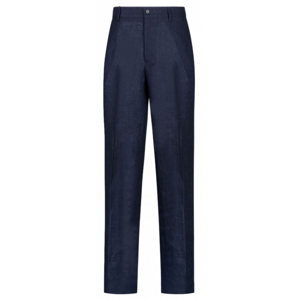 Dolce & Gabbana - Pantaloni Larghi in Lino Blu - Dolce & Gabbana Exclusive Luxury Collection