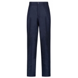 Dolce & Gabbana - Pantaloni Larghi in Lino Blu - Dolce & Gabbana Exclusive Luxury Collection