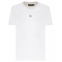 Dolce & Gabbana - T-Shirt in Cotone Bianco con Cristalli - Dolce & Gabbana Exclusive Luxury Collection